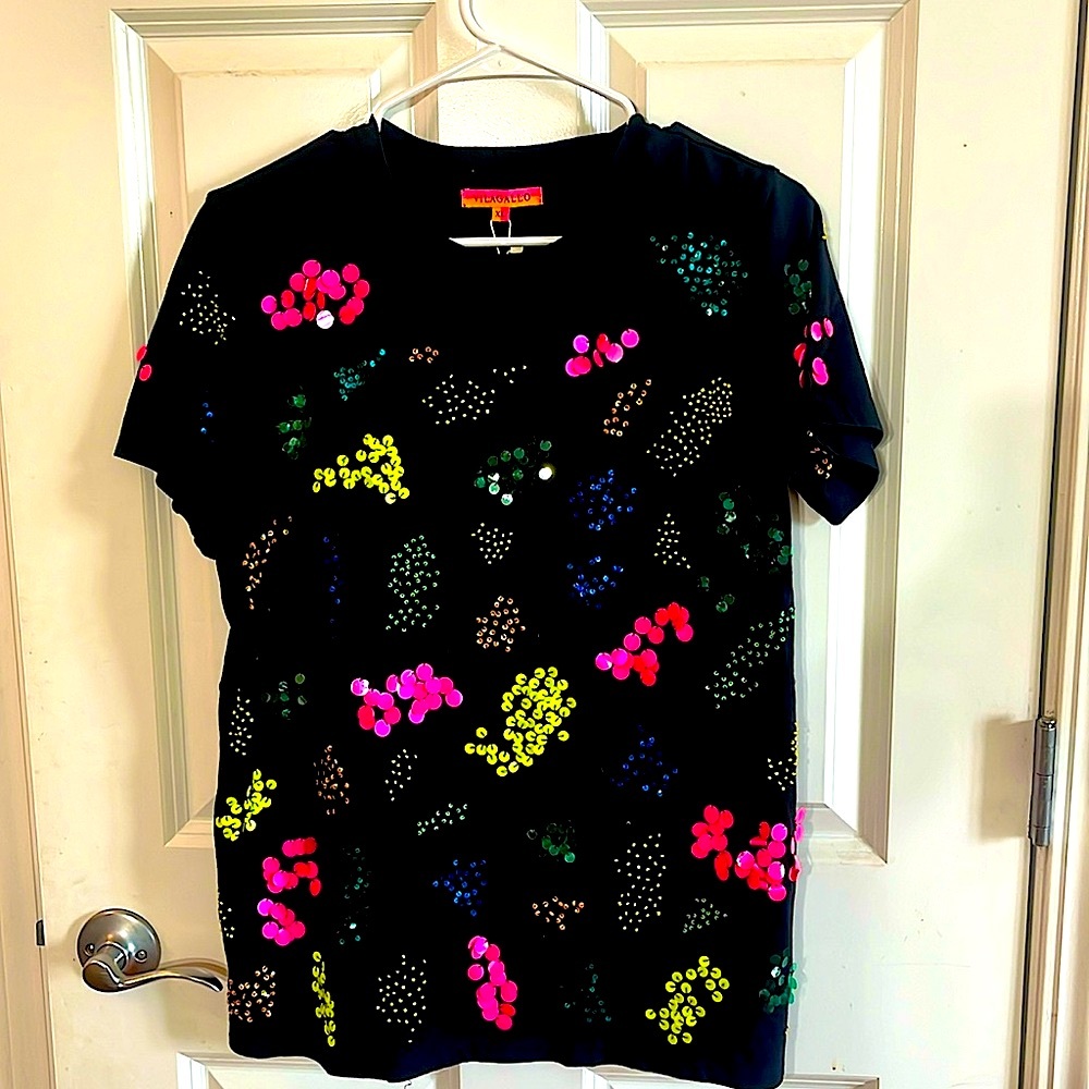 NEW WITH Tags Vilagallo shimmer shirt black shirt. Multitcolored. XL